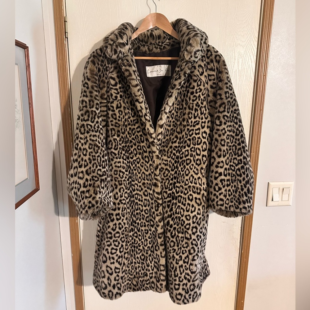 Leopard Print Faux Fur Coat - Women